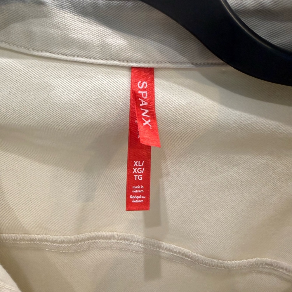 Spanx Stretch Utlity Twill Button-Up Short Sleeve Stretch Cream Mini Dress - Picture 5 of 7